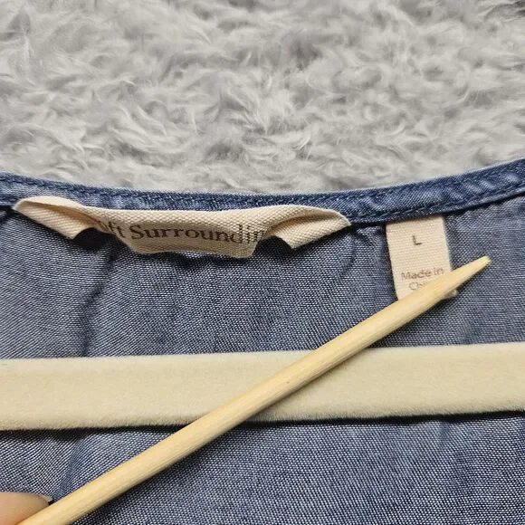 Soft Surroundings Blue Chambray Dress Size Large Knee Length 3/4 Ruffle Sleeve - Picture 8 of 11